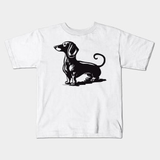 Stick figure dash hound dog in black ink Kids T-Shirt